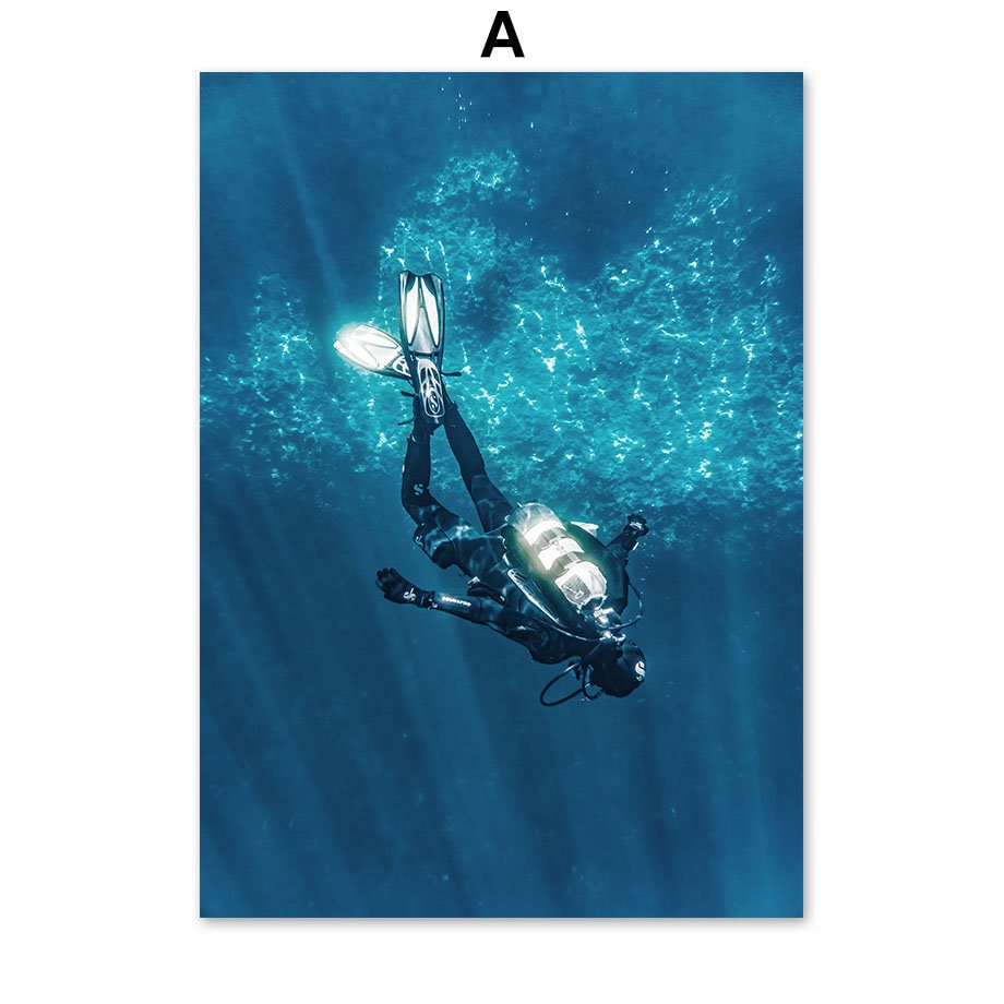 Poster Underwater World Diver Turtle | without frame