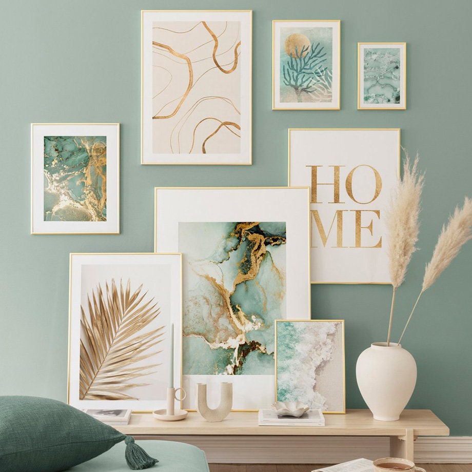 Poster Strand Wellen Zuhause Gold I Wandbilder Wohnzimmer & Schlafzimmer I Deko Print Bilder I ohne Rahmen-0