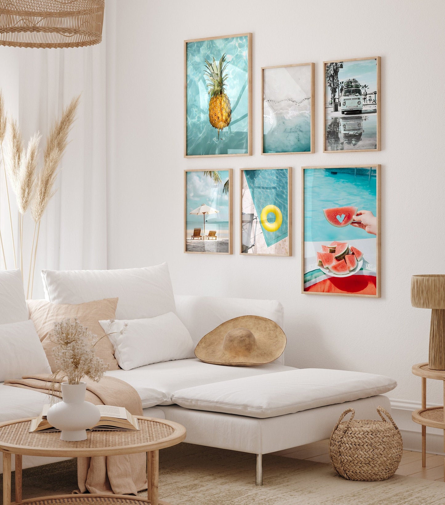 Poster Urlaub Ananas Pool Strand Surfbrett Buggy Wassermelone I Bilder Wohnzimmer & Schlafzimmer I Wand Deko I Kunst Druck ohne Rahmen-0